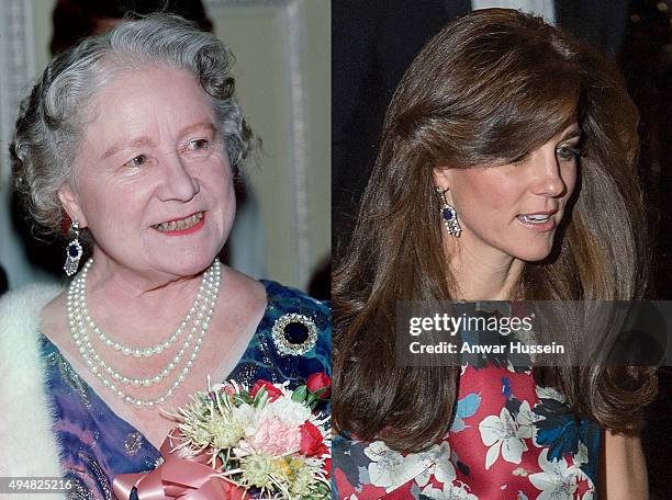 In this composite image a comparison has been made between Queen Elizabeth, The Queen Mother and Catherine, Duchess of Cambridge wearing the late...