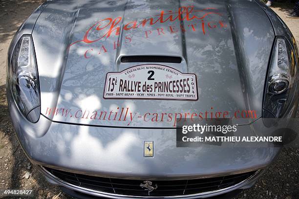 Picture shows the sticker of car number 2, a Ferrari California, prior to the departure of the 15th edition of the "Rallye des Princesses" on May 31,...