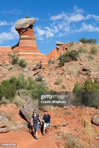 hiking in palo duro canyon, texas - rock hoodoo stock pictures, royalty-free photos & images
