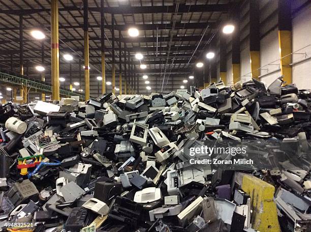 Electronic waste awaiting to be dismantles as electronic recyclable waste at the Electronic Recyclers International plant in Holliston,...