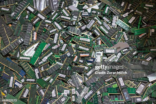 Computer memory awaiting to be dismantled as recyclable waste at the Electronic Recyclers International plant in Holliston, Massachusetts, USA.