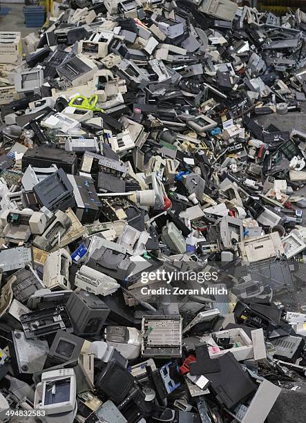 Electronic recyclable waste awaits to disassembled at the Electronic Recyclers International plant in Holliston, Massachusetts, USA.