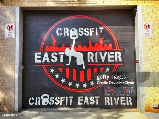 Garage door entrance to CrossFit East River in New York City