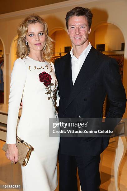 Eva Herzigova and Gregorio Marsiaj during the VIP Mall Tour at the Vogue Fashion Dubai Experience 2015 at The Dubai Mall on October 29, 2015 in...