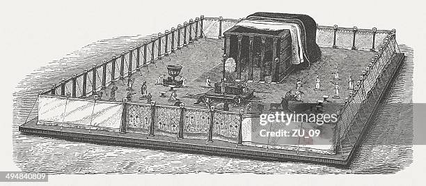 the tabernacle (exodus 26), wood engraving, published in 1881 - old testament tabernacle stock illustrations