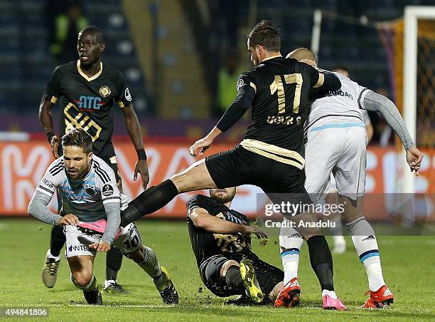 Diego Ribas of Fenerbahce vies for the ball during a Turkish Spor Toto Super League Soccer match between Osmanlispor and Fenerbahce at Osmanli...