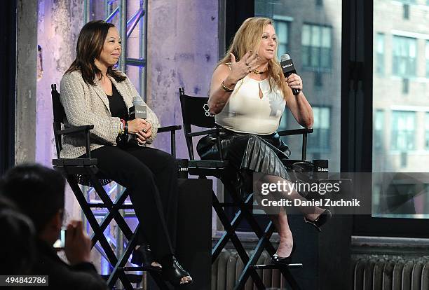 Lucy McBath and Abigail Disney attend AOL Build to discuss their film 'The Armor of Light' at AOL Studios on October 29, 2015 in New York City.