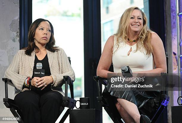 Lucy McBath and Abigail Disney attend AOL Build to discuss their film 'The Armor of Light' at AOL Studios on October 29, 2015 in New York City.