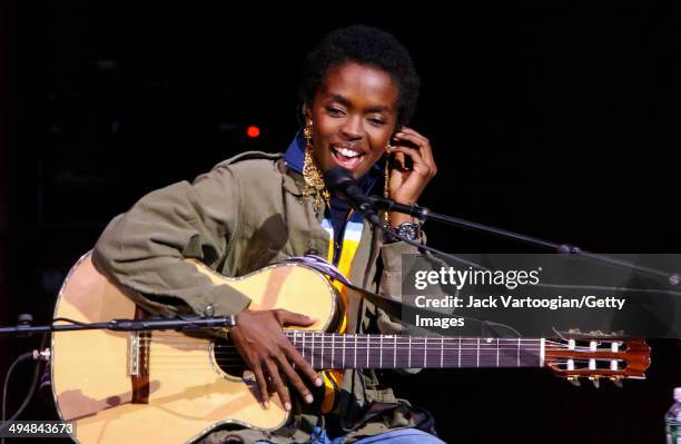 American musician Lauryn Hill performs an acoustic, solo set during the JVC Jazz Festival at Carnegie Hall, New York, New York, June 23, 2002.