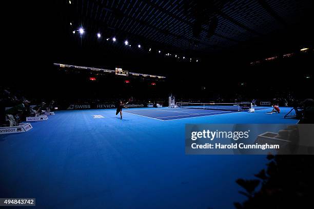 Roger Federer of Switzerland in action during the fourth day of the Swiss Indoors ATP 500 tennis tournament against Philipp Kohlschreiber of Germany...