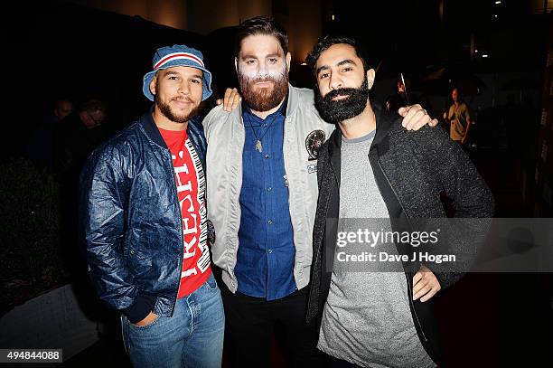 Kesi Dryden, Piers Agget and Amir Amor of Rudimental attend the KISS FM Haunted House Party at SSE Arena on October 29, 2015 in London, England.