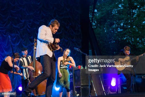 American band Nickel Creek performs, with singer Fiona Apple , during their 'Farewell Tour' concert at Rumsey Playfield, Central Park, New York, New...