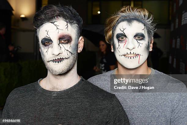 Jacob Manson and Adam Englefield attend the KISS FM Haunted House Party at SSE Arena on October 29, 2015 in London, England.