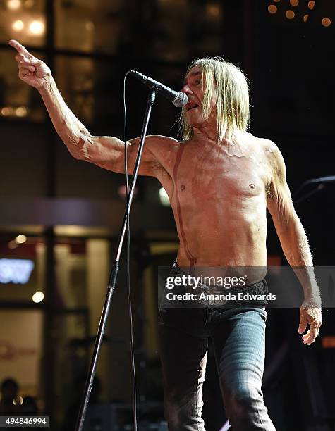 Singer Iggy Pop performs onstage at the premiere of STARZ's "Ash Vs Evil Dead" at TCL Chinese Theatre on October 28, 2015 in Hollywood, California.