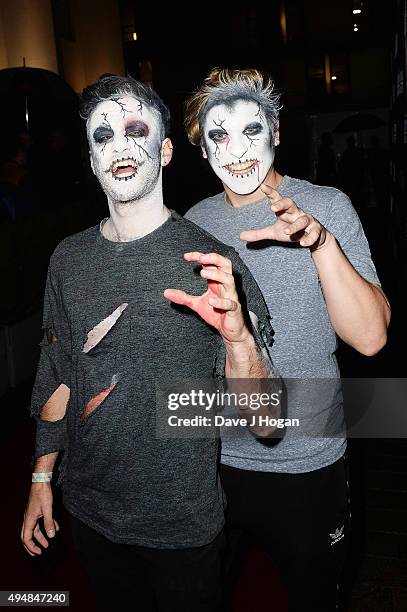 Jacob Manson and Adam Englefield attend the KISS FM Haunted House Party at SSE Arena on October 29, 2015 in London, England.