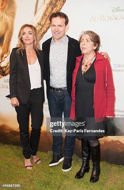 Claire Keim, Mark Linfield and Cecile Ostria attend the 'Monkey Kingdom' Paris premiere at Cinema Gaumont Marignan on October 29, 2015 in Paris,...