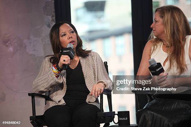 Lucy McBath and Abigail Disney attend AOL BUILD Presents: "The Armor Of Light" at AOL Studios In New York on October 29, 2015 in New York City.