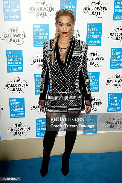 Singer Rita Ora attends the UNICEF Halloween Ball at One Mayfair on October 29, 2015 in London, England.