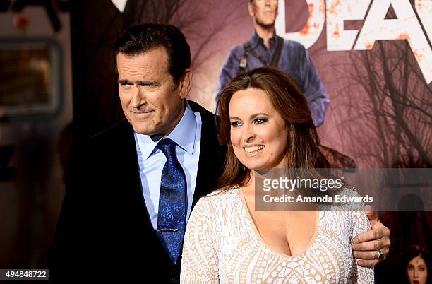 Actor Bruce Campbell and Ida Gearon arrive at the premiere of STARZ's 'Ash Vs Evil Dead' at TCL Chinese Theatre on October 28, 2015 in Hollywood,...