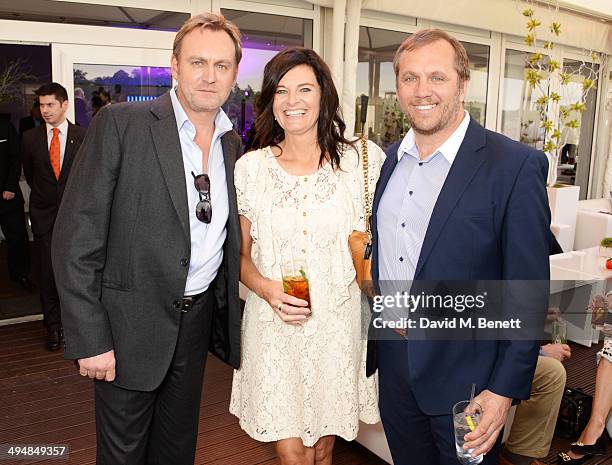 Phil Glenister, Helen Bowen-Green and Dean Andrews attend day one of the Audi Polo Challenge at Coworth Park Polo Club on May 31, 2014 in Ascot,...