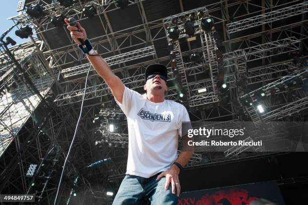 Jim Lindberg of Pennywise performs on stage during Rock In Idro at Arena Joe Strummer on May 31, 2014 in Bologna, Italy.