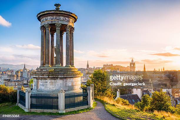 historic edinburgh from calton hill at sunset - edinburgh scotland stock pictures, royalty-free photos & images