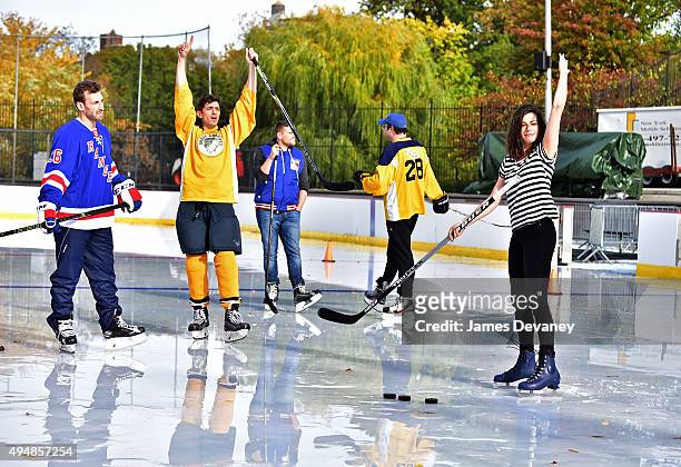 Jarrett Stoll, Andrew Schulz, Chris Distefano, Mark Gessner and Lindsey Broad attend the New York Rangers and the Cast of IFCÕs Hockey Comedy Benders...
