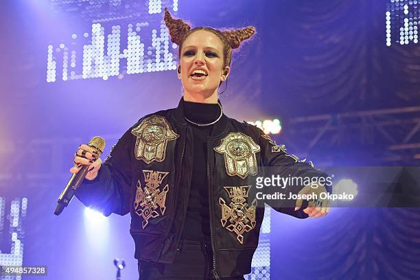 Jess Glynne performs at the KISS FM Haunted House Party at SSE Arena on October 29, 2015 in London, England.