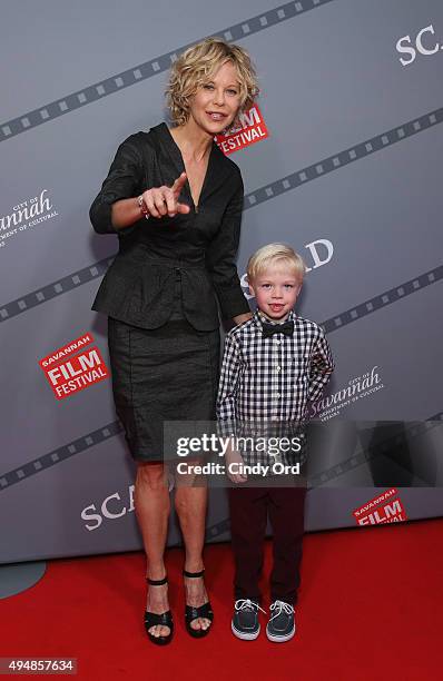 Actress, director Meg Ryan and actor Spencer Howell attend the red carpet prior to Meg Ryan Lifetime Award Presentation and "Ithaca" screening during...