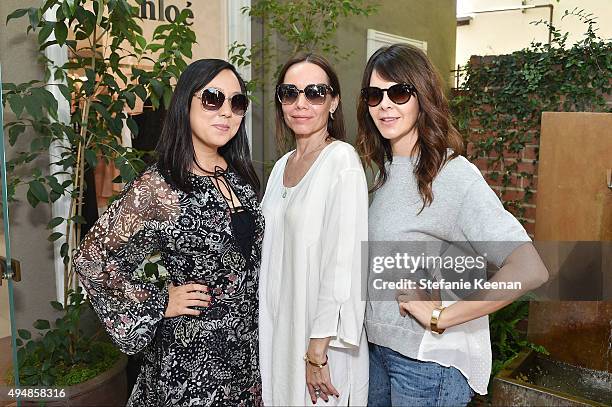 Celia Chen; Jessica Robin Trent and Kelly Lamb attend Chloe, W Magazine And MOCA Private Shopping Event on October 29, 2015 in Los Angeles,...