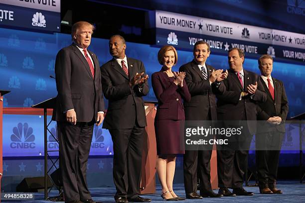 The Republican Presidential Debate: Your Money, Your Vote -- Pictured: Donald Trump, Ben Carson, Carly Fiorina, Ted Cruz, Chris Christie, and Rand...