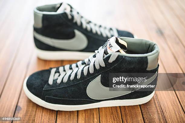 nike blazer mid vintage close up - nike shoes stock pictures, royalty-free photos & images