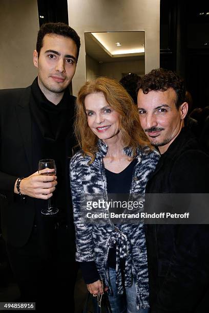Co-Founder of the Store, Jean-Victor Meyers, Cyrielle Clair and Calligrapher Nicolas Ouchenir attend the Opening of the Collection 'Exemplaire x...