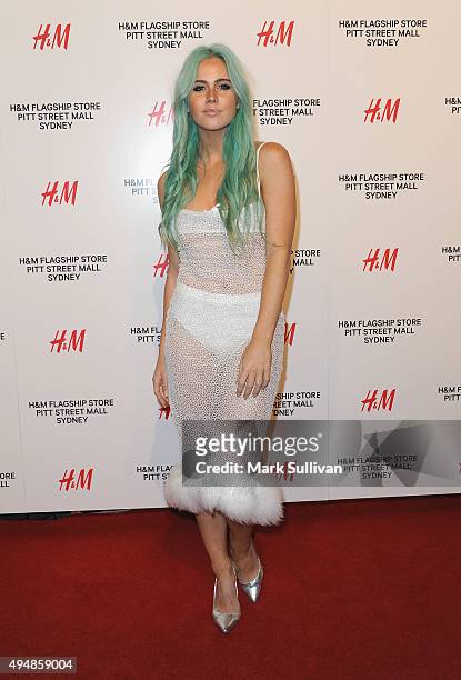 Tigerlily arrives at the H&M Sydney Flagship Store VIP Party on October 29, 2015 in Sydney, Australia.