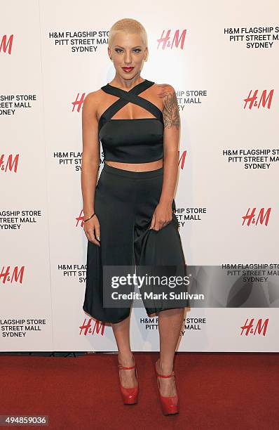 Krystie Steve arrives at the H&M Sydney Flagship Store VIP Party on October 29, 2015 in Sydney, Australia.