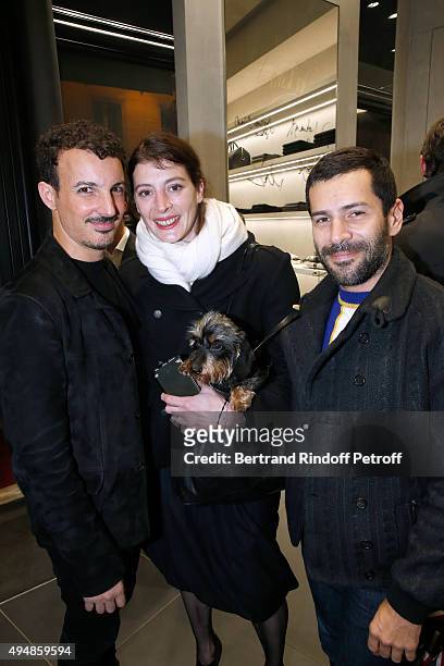 Calligrapher Nicolas Ouchenir, Star Dancer Marie-Agnes Gillot and Fashion Designer Alexis Mabille attend the Opening of the Collection 'Exemplaire x...