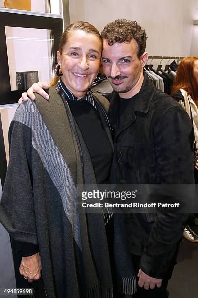Pia de Brantes and Calligrapher Nicolas Ouchenir attend the Opening of the Collection 'Exemplaire x Nicolas Ouchenir' at Exemplaire Store on October...