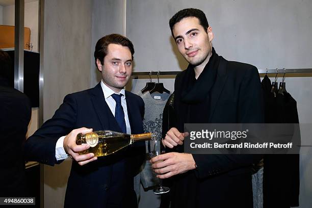 Rodolph Frerejean Taittinger and Co-Founder of the Store, Jean-Victor Meyers attend the Opening of the Collection 'Exemplaire x Nicolas Ouchenir' at...