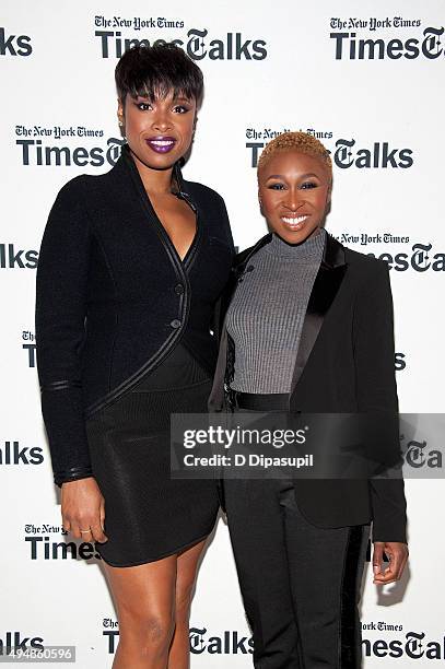 Jennifer Hudson and Cynthia Erivo attend "The Color Purple" TimesTalks at The New School on October 29, 2015 in New York City.
