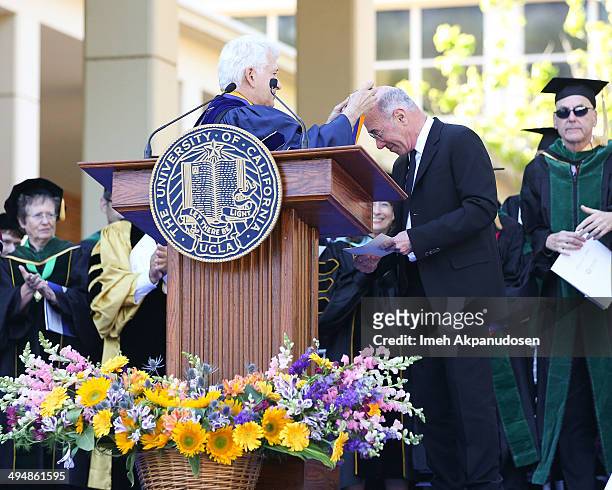 Chancellor Gene Block presents David Geffen, philanthropist and entertainment mogul, with the UCLA Medal, the highest honor bestowed by the...