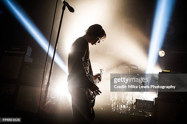 Van McCann of Catfish and the Bottlemen performs at Cardiff University on October 29, 2015 in Cardiff, Wales.