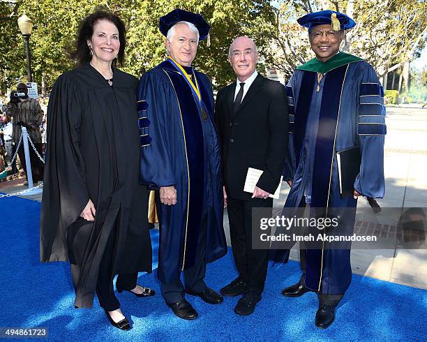 Regent Sherry Lansing, UCLA Chancellor Gene Block, philanthropist/entertainment mogul David Geffen, and Vice Chancellor for UCLA Health Sciences and...