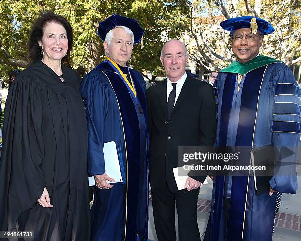 Regent Sherry Lansing, UCLA Chancellor Gene Block, philanthropist/entertainment mogul David Geffen, and Vice Chancellor for UCLA Health Sciences and...