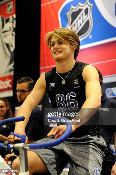 Prospect William Nylander takes part in testing at the NHL Scouting Combine May 31, 2014 at the International Centre in Toronto, Ontario, Canada.