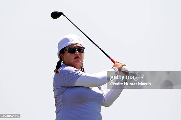 Christina Kim hits her tee shot on the fifth hole during the second round of the ShopRite LPGA Classic presented by Acer on the Bay Course at the...