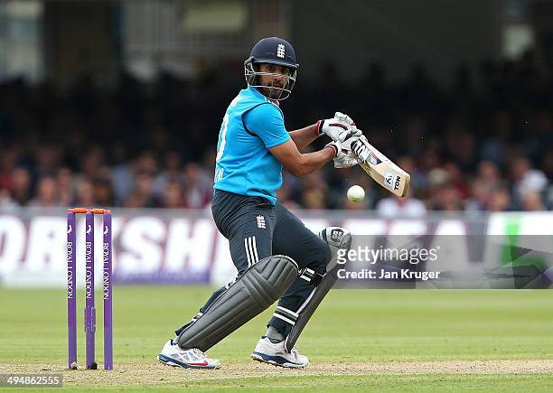 Ravi Bopara of England steers the ball to 3rd man during the 4th Royal London One Day International match between England and Sri Lanka at Lord's...