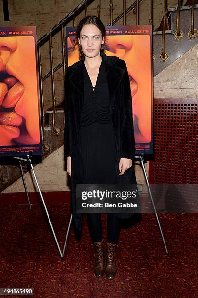 Actress Aomi Muyock attends the "Love" New York City Premiere at Village East Cinema on October 29, 2015 in New York City.