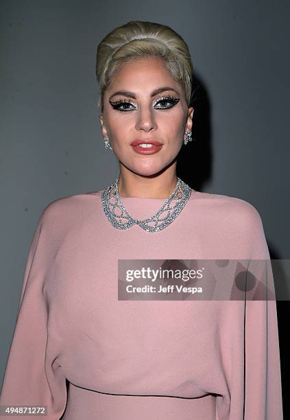 Recording artist Lady Gaga attends amfAR's Inspiration Gala Los Angeles at Milk Studios on October 29, 2015 in Hollywood, California.