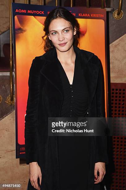 Actress Aomi Muyock attends the "Love" New York City Premiere at Village East Cinema on October 29, 2015 in New York City.