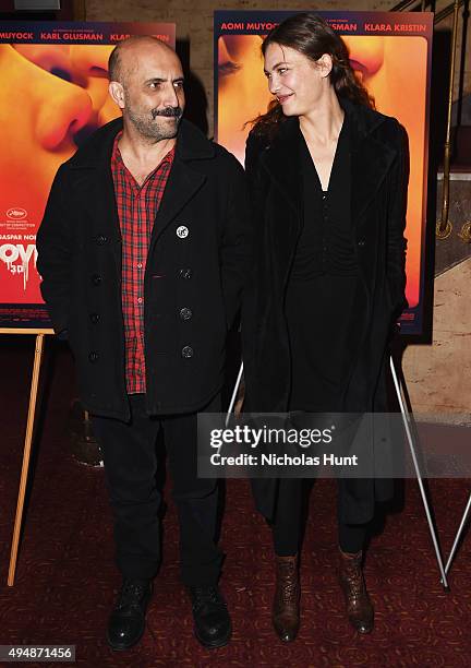 Director Gaspar Noe and actress Aomi Muyock attend the "Love" New York City Premiere at Village East Cinema on October 29, 2015 in New York City.